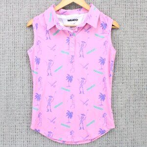 WAHOO Polo Shirt Womens Ladies XS Pink Sleeveless Skull Graphic Golf Outdoor